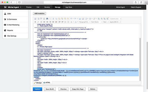 Интеграция LiveAgent с Adobe Business Catalyst