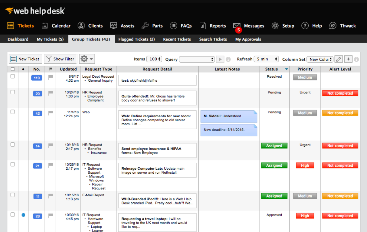 Тикеты системы SolarWinds Service Desk