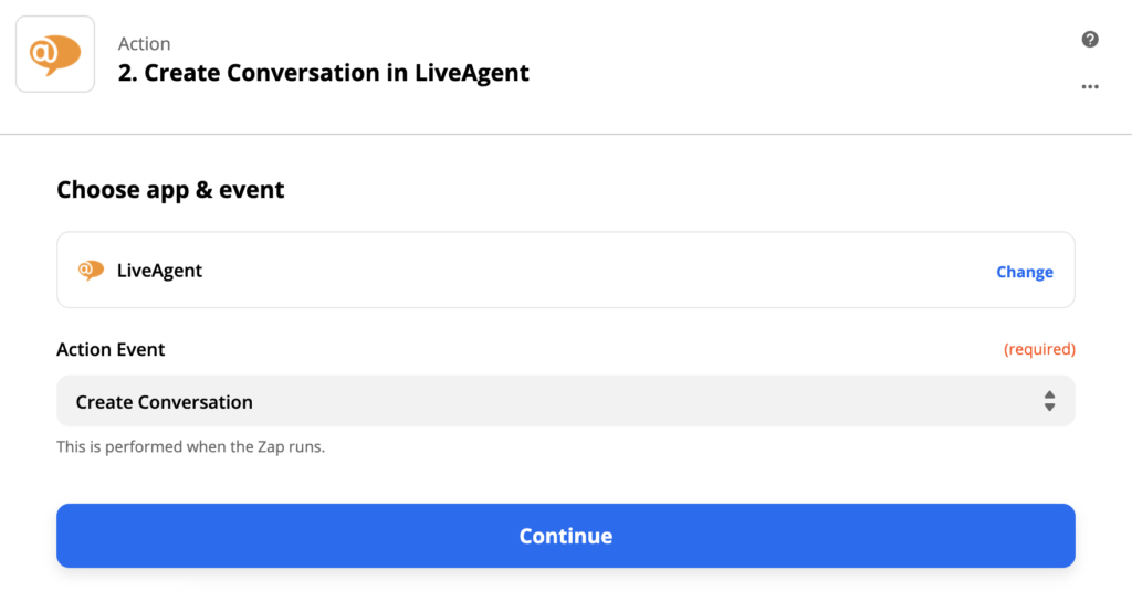 Настройка действия LiveAgent  на сайте Zapier