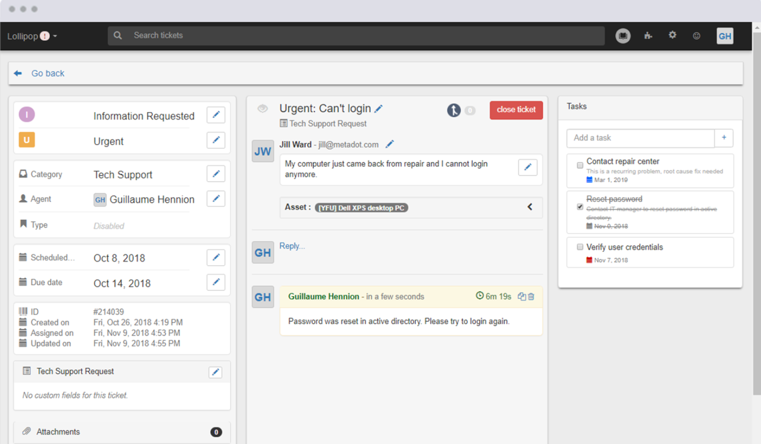 Задачи в тикетах Mojo IT Helpdesk