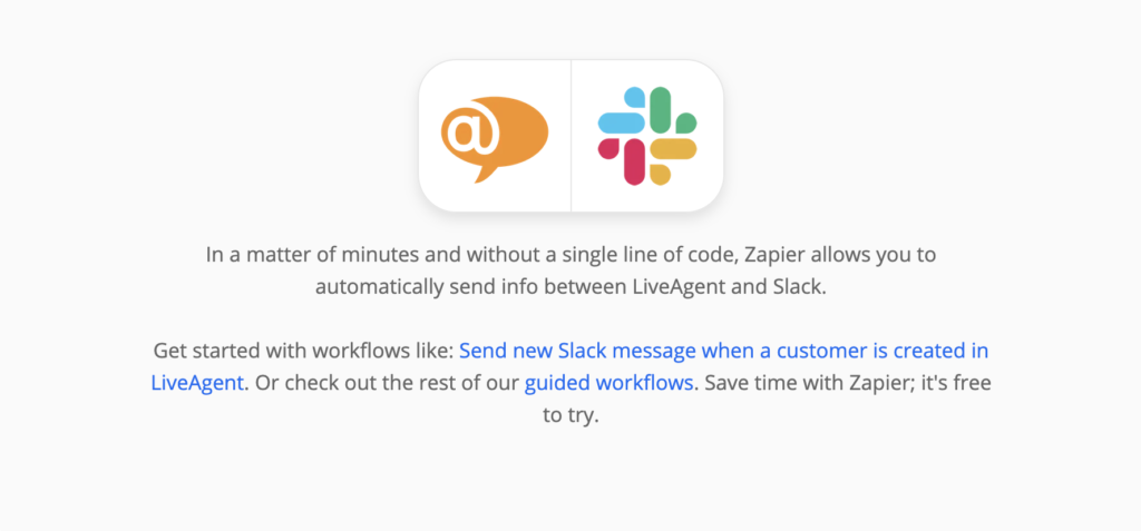 Страница сайта Zapier с описанием интеграции LiveAgent и Slack