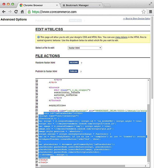 Интеграция CoreCommerce с LiveAgent