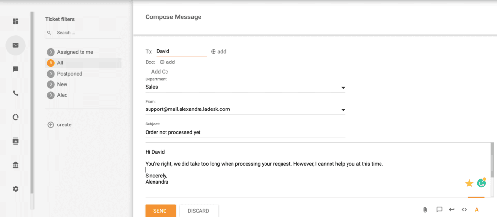 LiveAgent -compose a new ticket