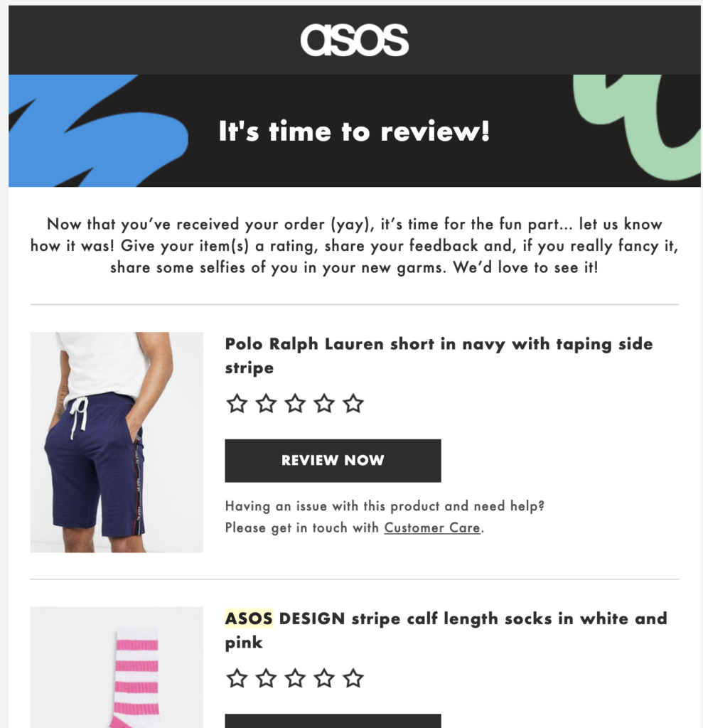 Шаблон послепокупочного сообщения электронной почты от ASOS