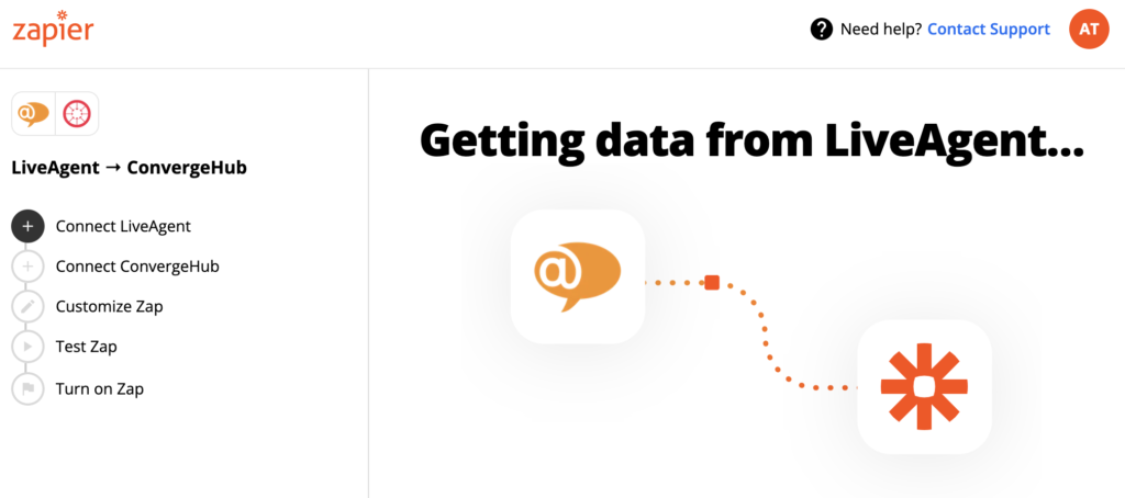 Подключение к Zapier учетных записей LiveAgent и CovnergeHub