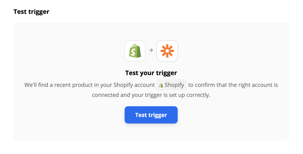 Проверка триггера Shopify на сайте Zapier