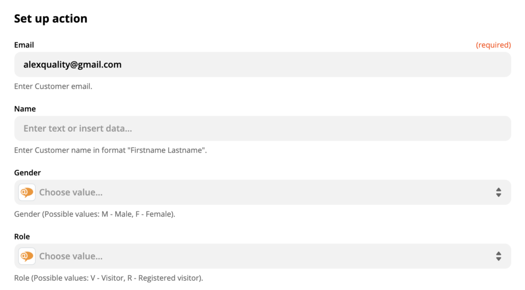Настройка действия LiveAgent на сайте Zapier