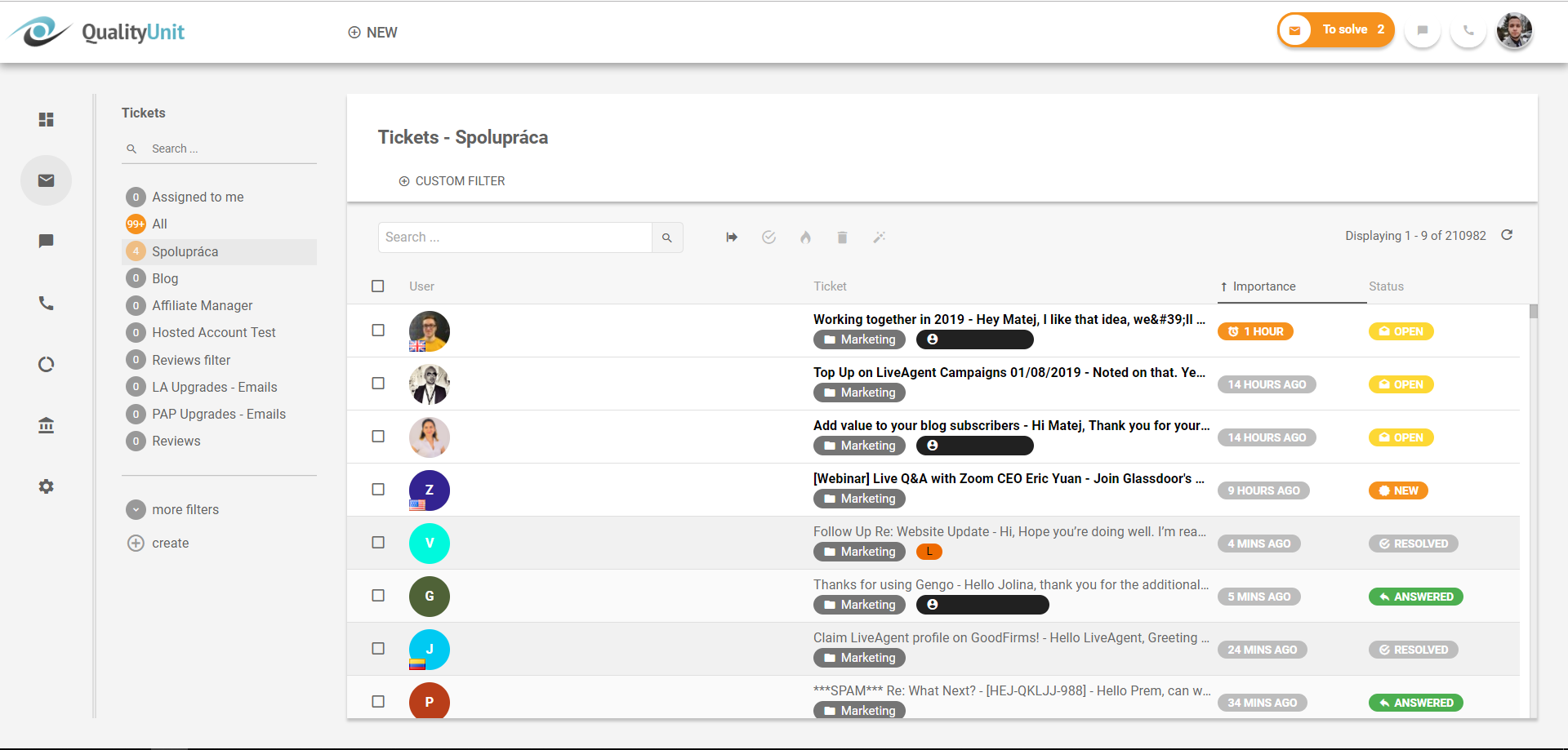 Бесплатная система Help Desk - LiveAgent - все тикеты