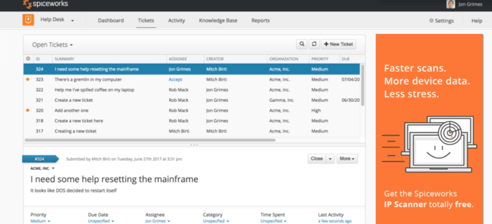 Бесплатный сервис управления тикетами Spiceworks