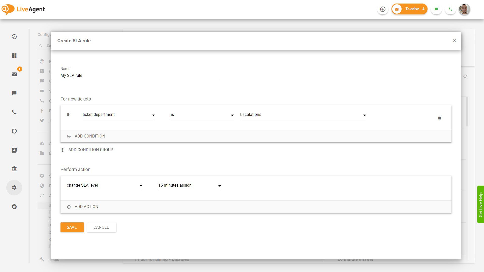 Создание правила SLA