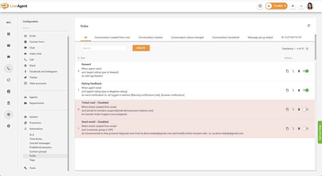 автоматизация-правила Правила автоматизации в LiveAgent