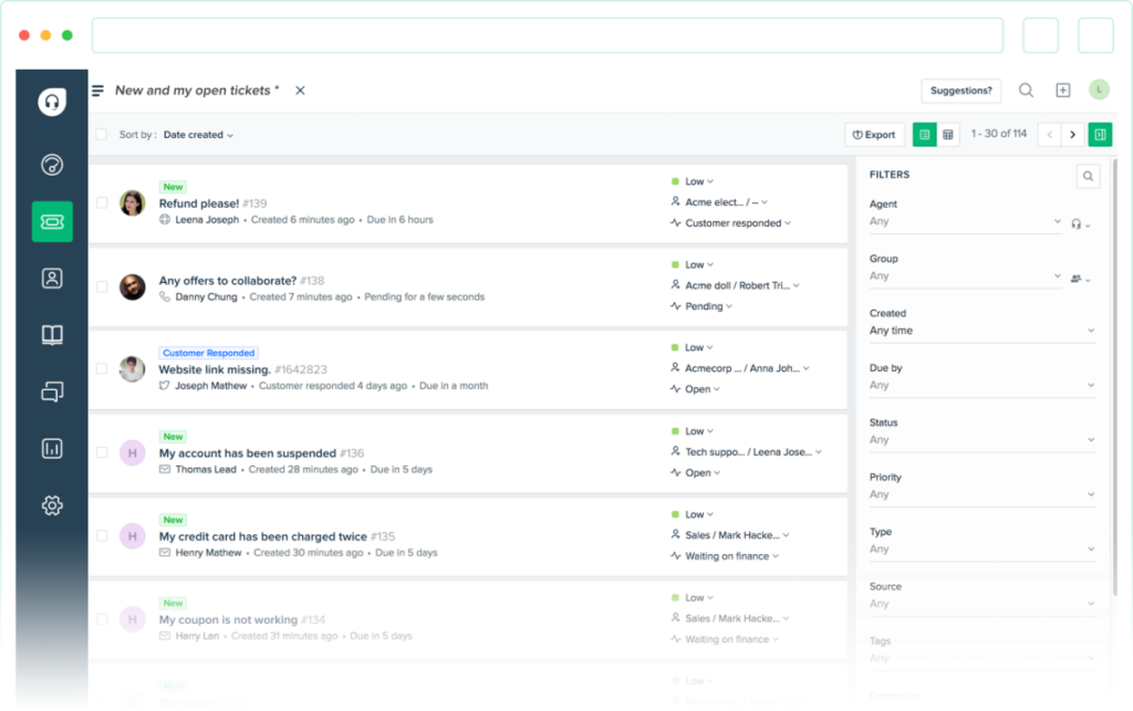Открытые тикеты в FreshDesk