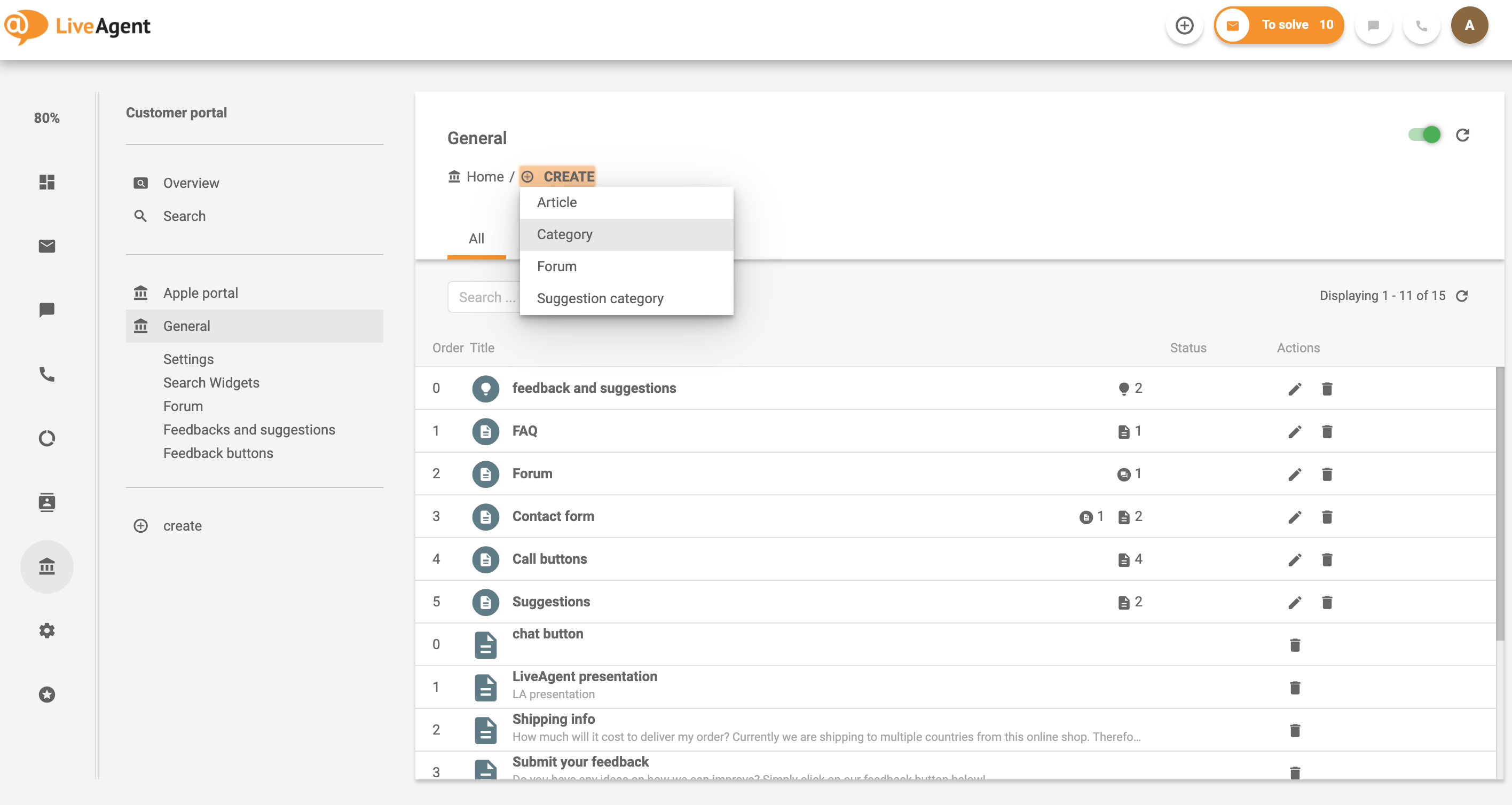 Создайте категорию внутренней базы знаний