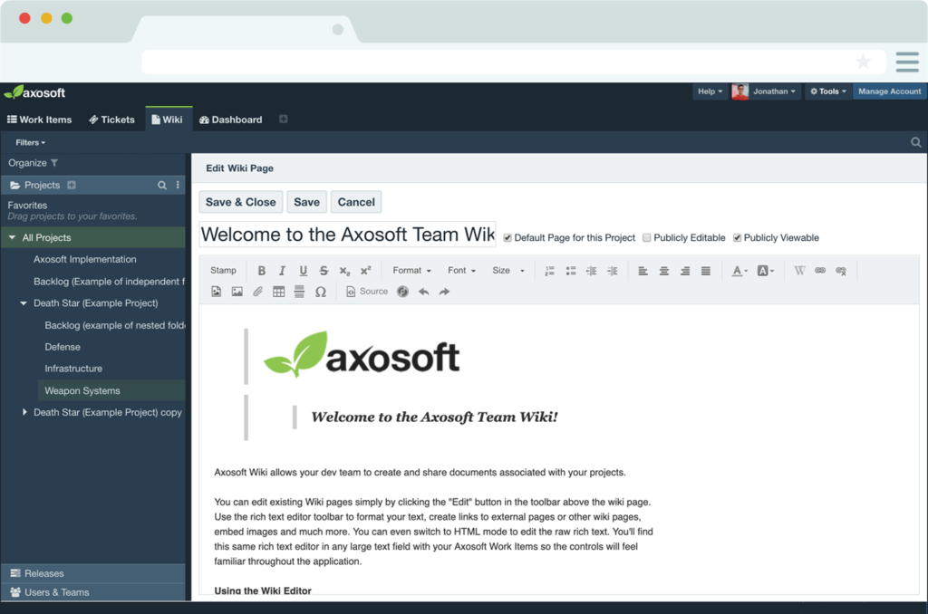 Создание вики-страницы в Axasoft