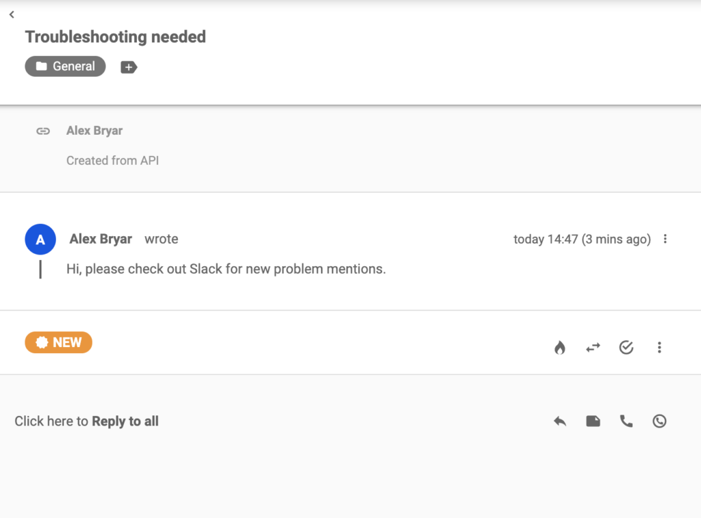 Направленный в LiveAgent тикет после того, как ключевое слово появилось в Slack