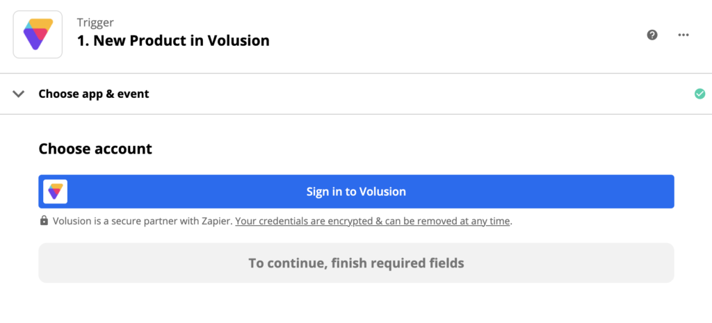 Настройка триггера Volusion на сайте Zapier